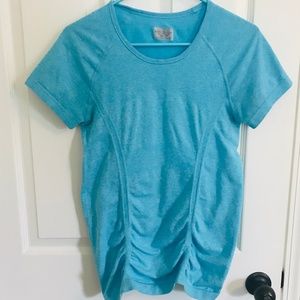 Athleta Fastest Track Ruched Tee Blue Aqua